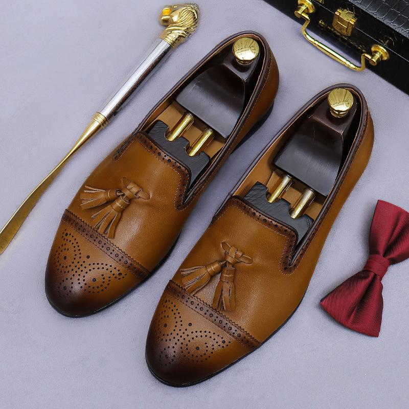 Fashion Luxury Gentleman Dress Shoe Men Business Office Handmade Tassel Braided Loafer Shoes Men Wedding Moccasins