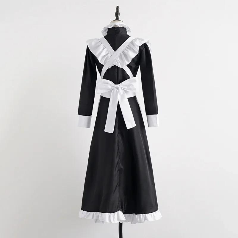 Classic Black White Maid British Style Pearl Thread Long Coffee Shop Maid Dress Home Holiday  COSPLAY Men's  Women's Clothes