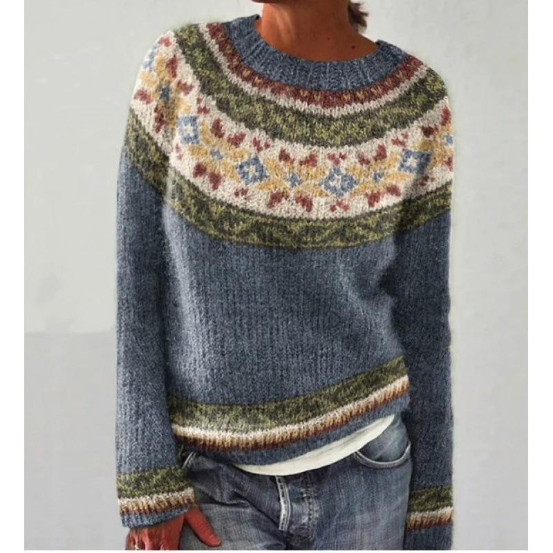 New Women's Color-Block Round Neck Loose Fashion Sweater