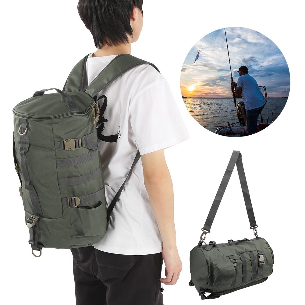 Cylinder Fishing Tackle Backpack Shoulder Bag Fishing Rod Outdoor Satchel DurableGreen