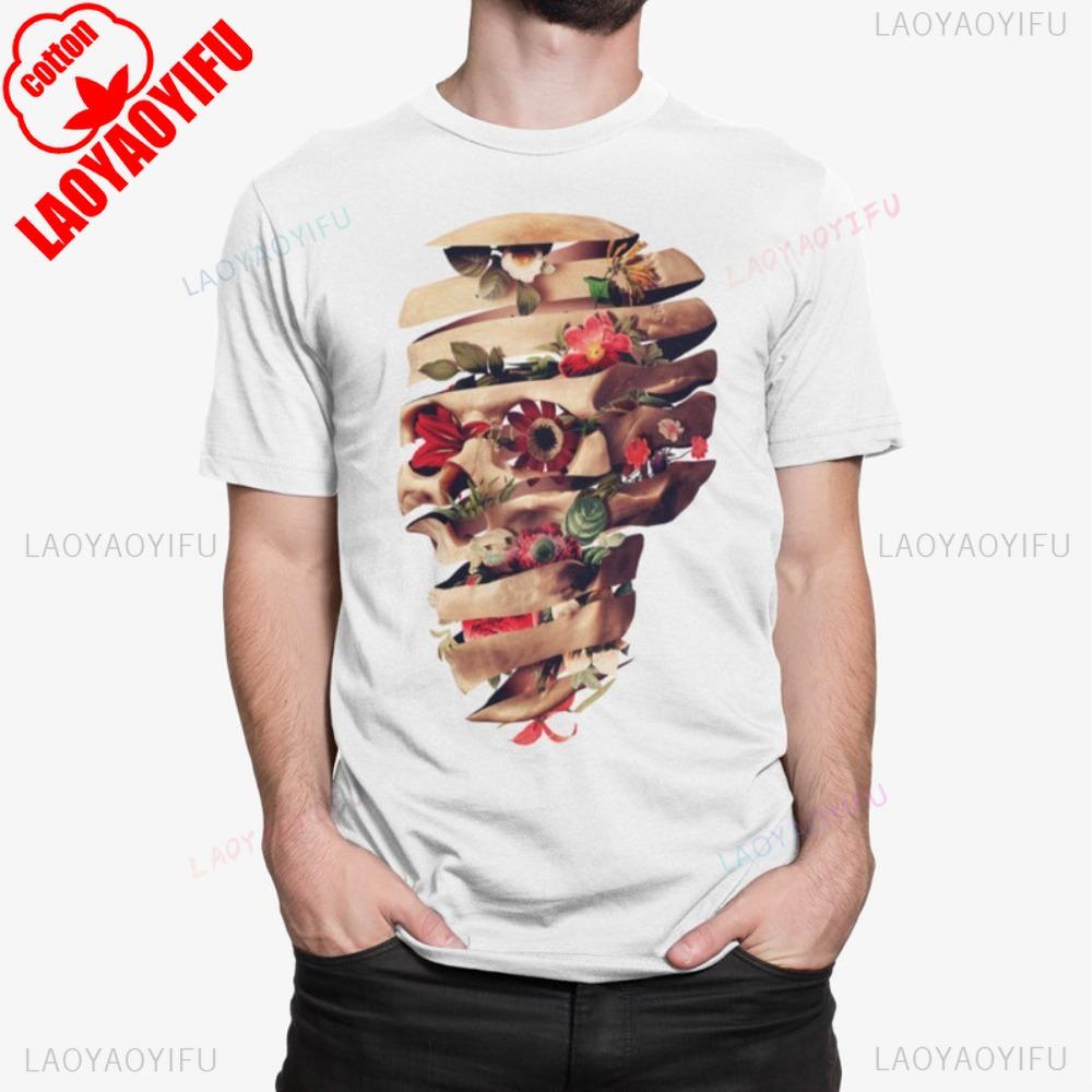 Flower Skull Mens TShirt Gothic Sugar Skull Art Print Shirt Unique Artistic Design Unisex Clothing Modern and Trendy Streetwear S