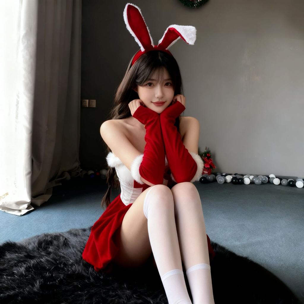 Christmas bunny girl cute red rabbit ear headband for women, autumn and winter headband, cartoon rabbit ear hair accessory