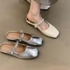 Baotou Half Slippers Women's Outer Wear 2025 New French Temperament Elegant Silver Square Head One Pedal Mary Jane Shoes