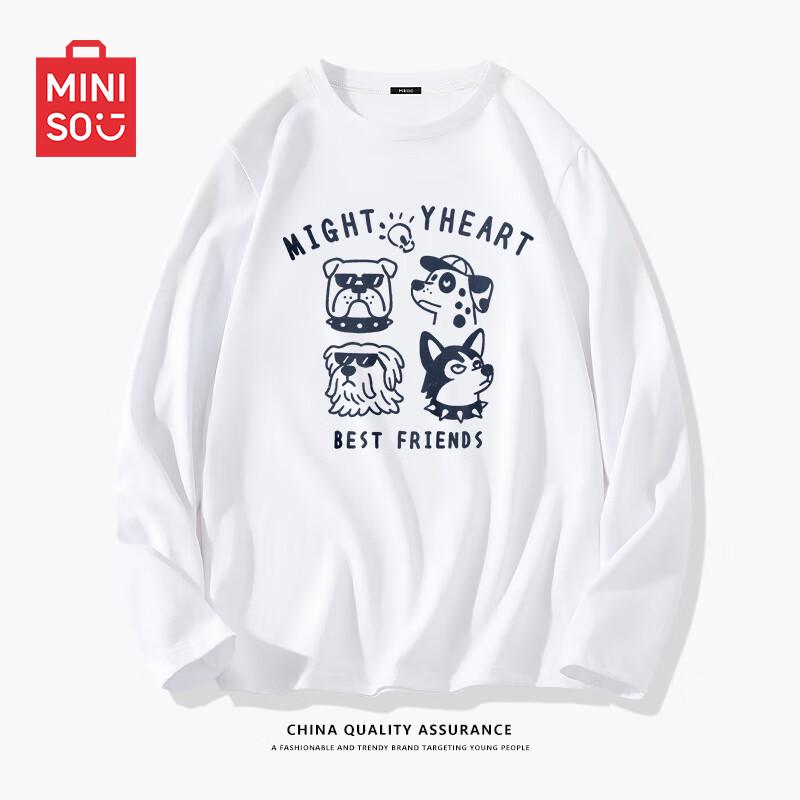 MINISO Men s Pure Cotton Long Sleeve Puppy Print T-Shirt L