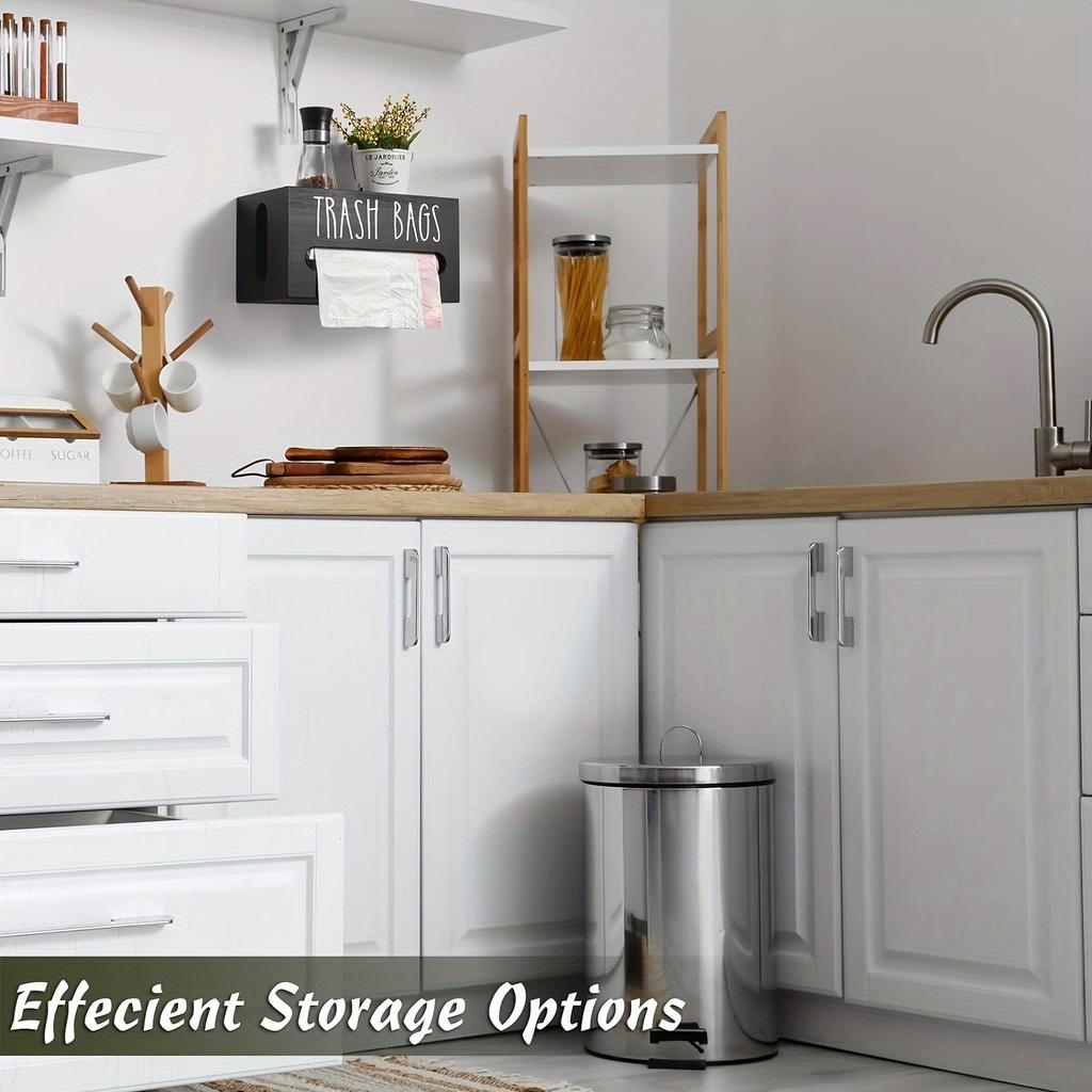 Wall-Mounted Wooden Trash Bag Dispenser - Space-Saving Kitchen Organizer with Easy View Window, Storage Bins for Home Organization