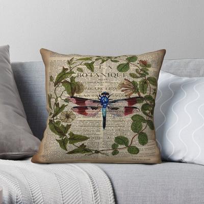 Dark Academia French Dragonfly Pillowcase Polyester Linen Velvet Printed Zip Decorative Pillow Case Home Cushion Cover