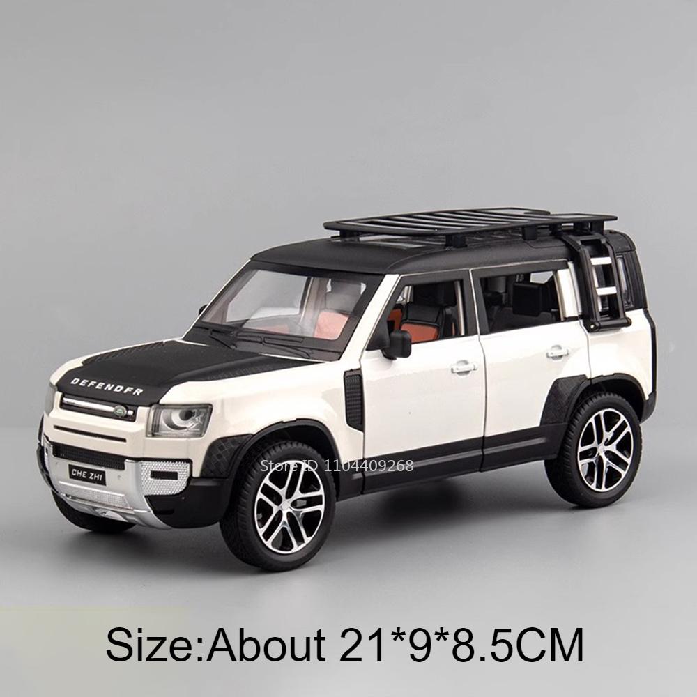 1:Brinquedo de Modelo de Carro Land Rover Defender Range Rover Escala 24 Metal Diecast Som Luz Veículos Off Road Modelos em Miniatura Presentes para Meninos