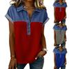 Denim Patchwork Hemden für Damen Stehkragen Lässige Bluse Kurzarm Bequemes T-Shirt Frühling Sommer Mode