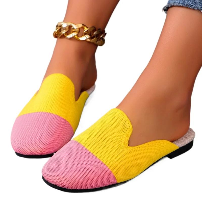 2024 Women's Shoes Hot Selling High Quality Women's Slippers Fashionable Color Block Toe Low Heel Large Size Women's Slippers