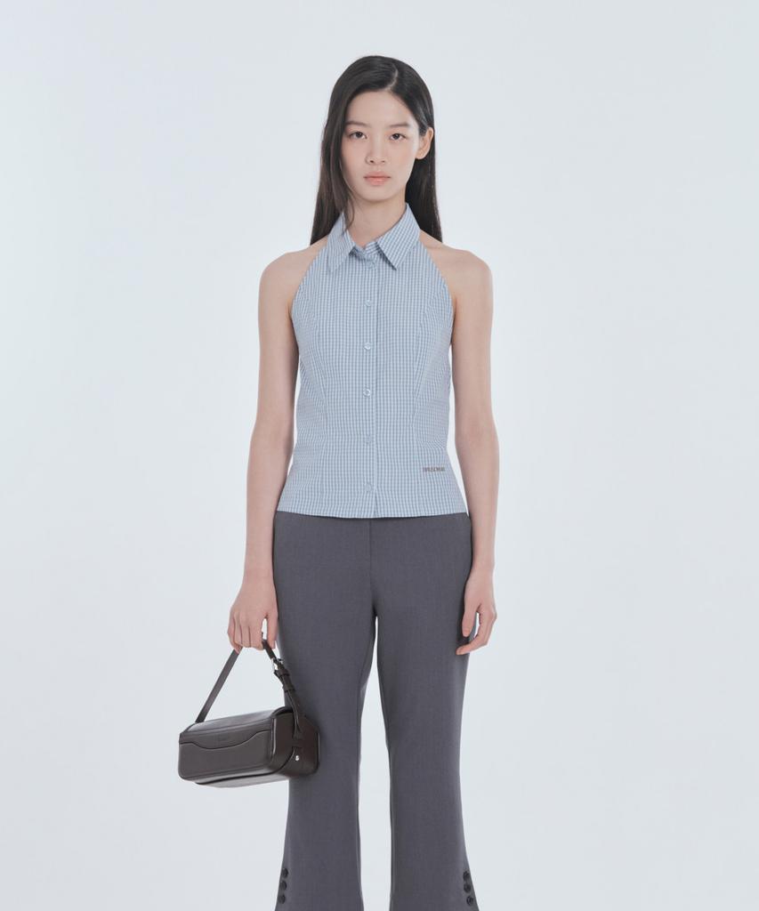 Mausolleum Emma Side Slit Button Capri Pants - Gray
