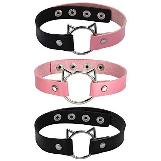 Flongo Collar Human Choker Ladies Leather Soft Accessory Cute Harajuku Style Princess Cosplay Fashion Small Items Adjustable Popular Valentines Day