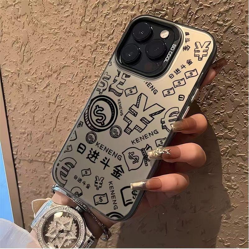 Electroplated Metal Buttons Make Money Every Day Apple 16 Mobile Phone Case iPhone15promax Colored Silver 1413 Matte 12