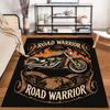 Road Warrior Carpet with Motorcycle, Flames, Skull, and Globe Design Suitable for Use As an Anti-slip for Living Room Bedroom Sofas