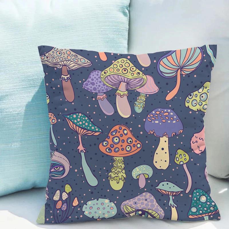 Bed Pillowcases for Pillows Fluorescent Mushroom Cushions Double-sided Printing Pillowcase 45*45 Cushion Covers 45x45 Cover Sofa