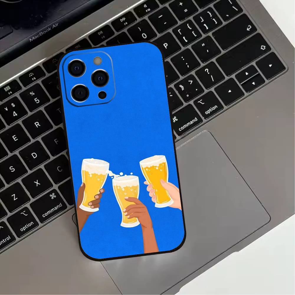 Beer Alcohol CHEERS Phone Case For iPhone 17,16,15,14,13,12,11 Plus,Pro Max,XS,Soft Silicone Black Cover