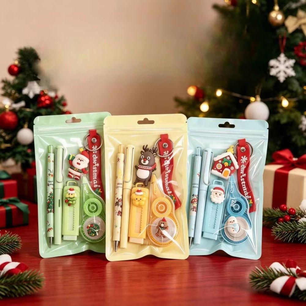 5Pcs/Set 4-color Ballpoint Pen Study Stationery Gifts Christmas Learning Gift Box Writing Supplies