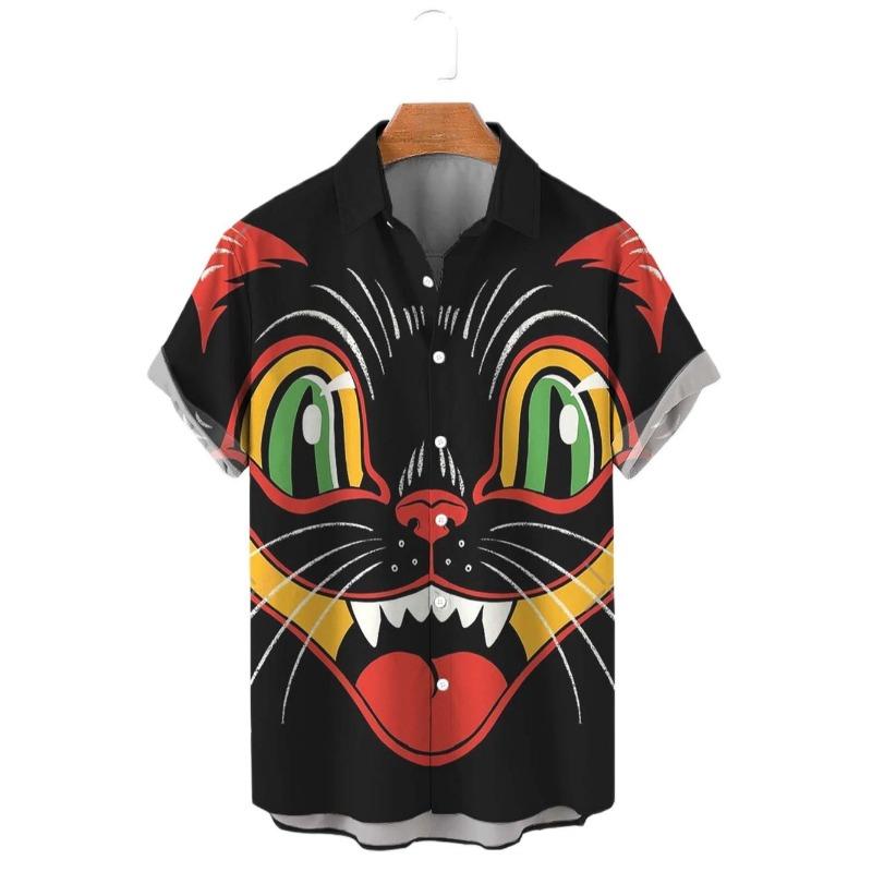 Hawaii Men's Shirt Anime Shirt Cartoon Short-sleeved Tops Summer Casual Men's Clothes Street Animals Cats Retro 3d Tees