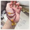 Natural Wine Red Garnet Amber Three-Loop Bracelet for Women - Ancient Hanfu Style Accessories