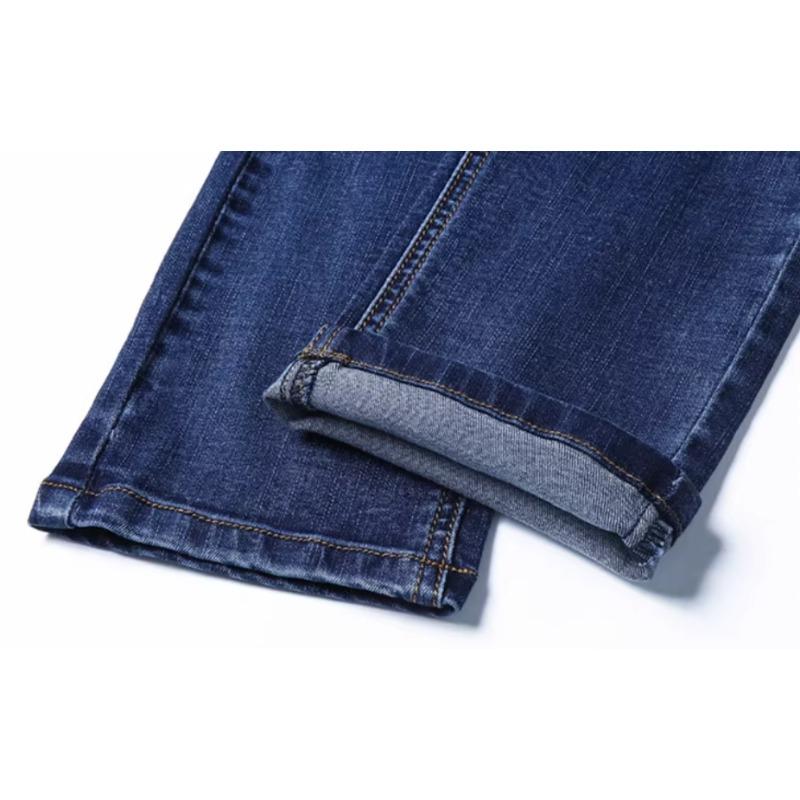 Men's Thick Elastic Straight-Leg Jeans for Autumn/Winter - Casual Slim Fit for Middle-Aged Business Style