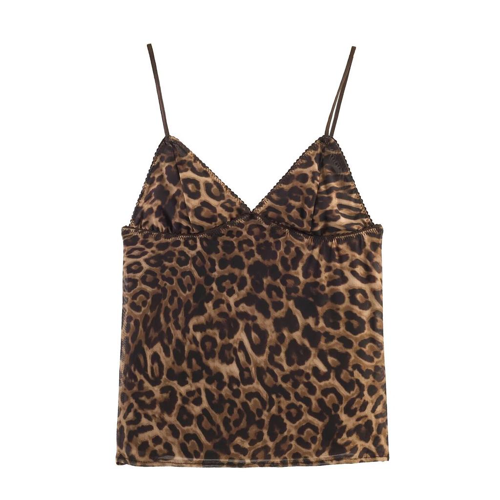 Stile europeo e americano moda donna francese top in rete di seta stampata con motivo animalier + gonna in rete di seta stampata