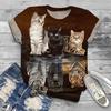 Women's T Shirt Fashion Funny Floral Cat Print Short Sleeve Regular Tops Round Neck Holiday Summer