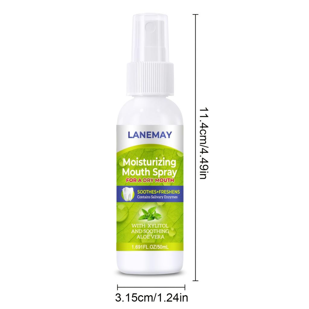 Lanemay Alcohol-Free Dry Mouth Moisturizer with Xylitol and Aloe Vera - Instant Relief Salivary Enzyme Breath Freshener, 1.69fl Oz/50ml