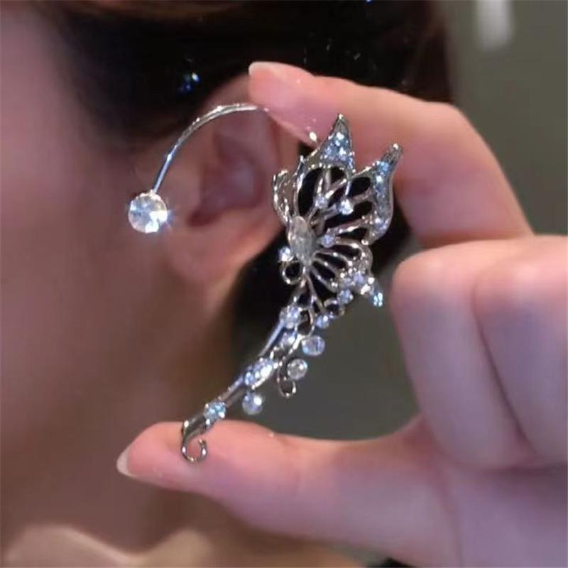 Korean Fashion Zircon Butterfly Elf Ear Cuff For Women Sparkling Zircon Crystal Without Piercing Clip Earrings Wedding Jewelry