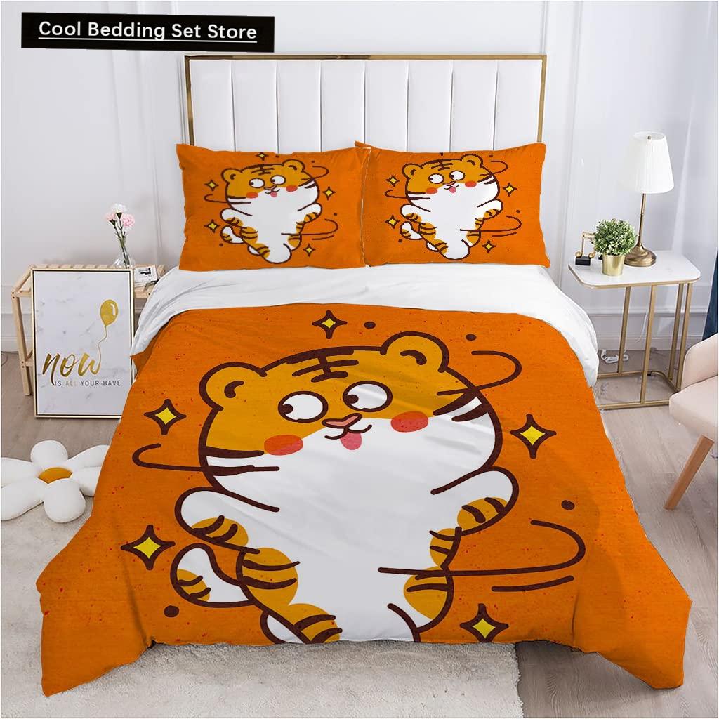 Cartoon Tiger Duvet Cover King Queen Animal Forest Theme Bedding Set for Kids Boys Girls Jungle Wildlife Polyester Quilt Cover