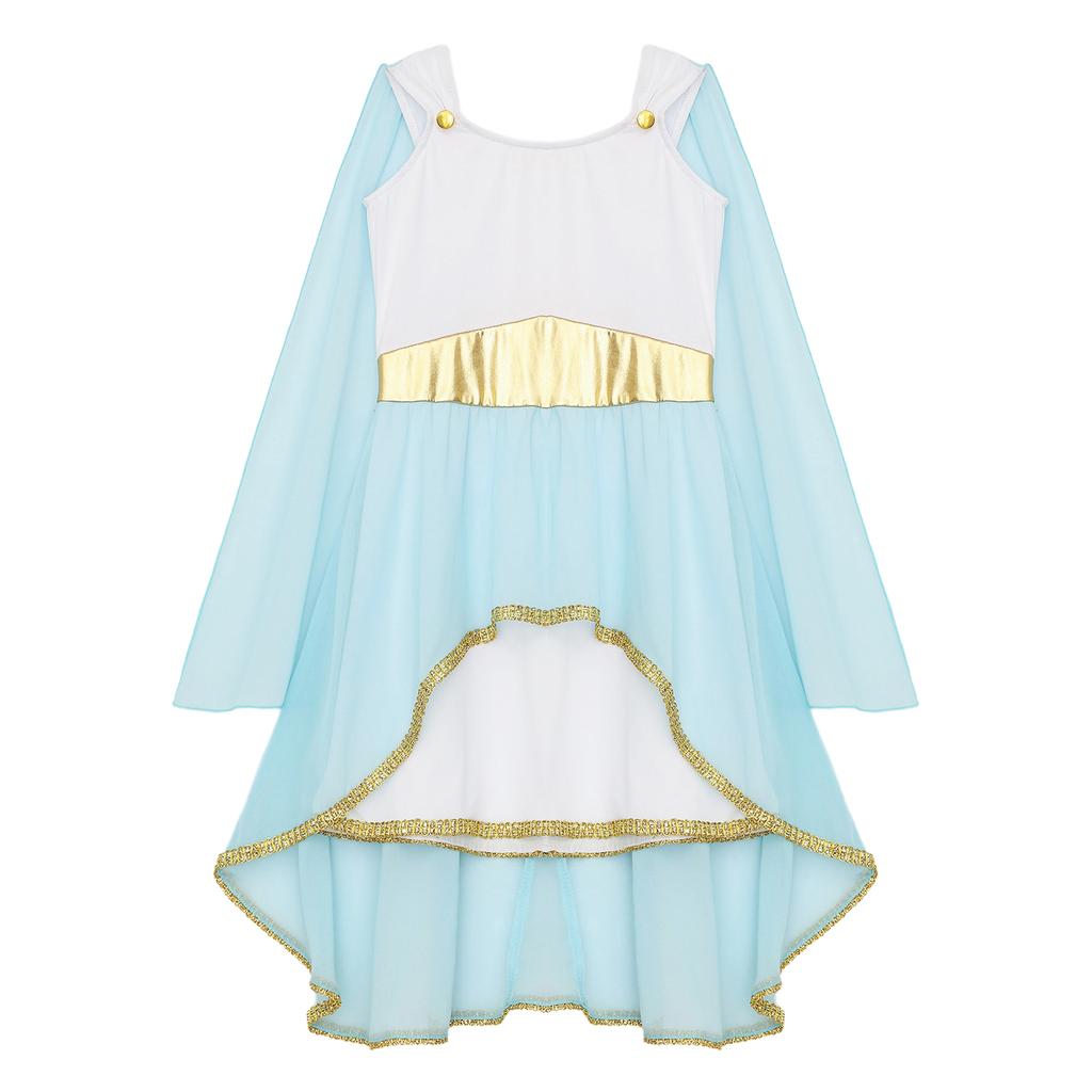 Kostium Greckiej Togi dla Dziewczynki: Bezrękawna Asymetryczna Zwiewna Sukienka Patchworkowa na Halloween Kostium Księżniczki Starożytnego Rzymu Cosplay