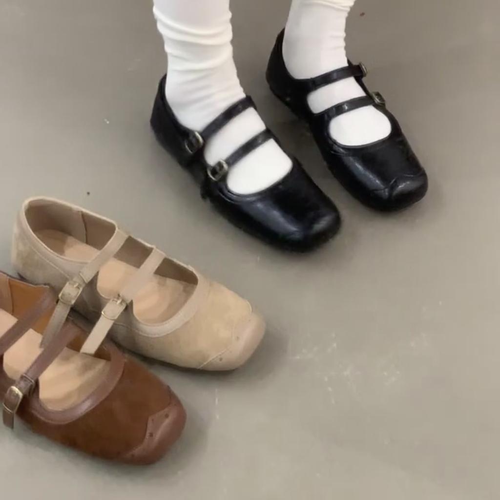 Sheepskin Version~ British Mary Jane Shoes, Small Leather Shoes, French Versatile and Comfortable Square Head One-word Belt Design Women's Single Shoe