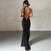 Slanted Shoulder Slim Fit Backless Hollowed Out Suspender Long Dress