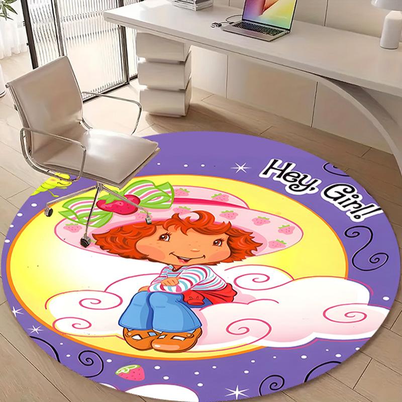 1pc Strawberry Princess3 Design Printed Area Round Carpet for Bedroom Living Room Home Decor Rugs Mat Non Slip Mat Rug for Bedside