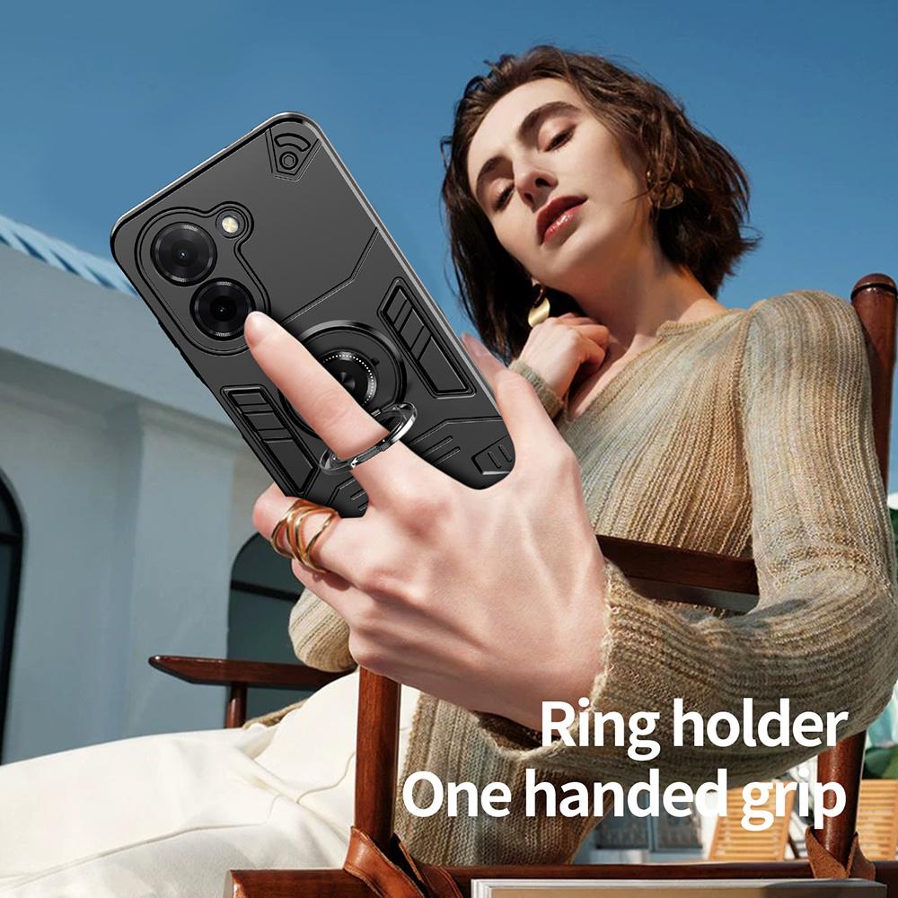 For Xiaomi Redmi A5 4G (171.7mm)/Poco C71 4G Case with Ring Holder Kickstand PC + TPU Anti-Fall Phone Cover