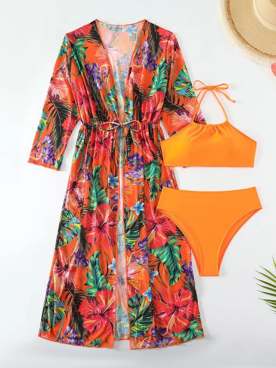 

Женский кардиган с длинным принтом в европейском и американском стиле и набор бикини - Модный купальник-тройка Medium