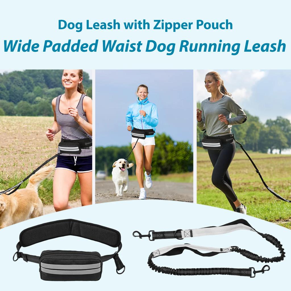 Hands Free Dog Leash for Running Walking Reflective Leash with Waist Bag Retractable Traction Rope for Running Walking Jogging