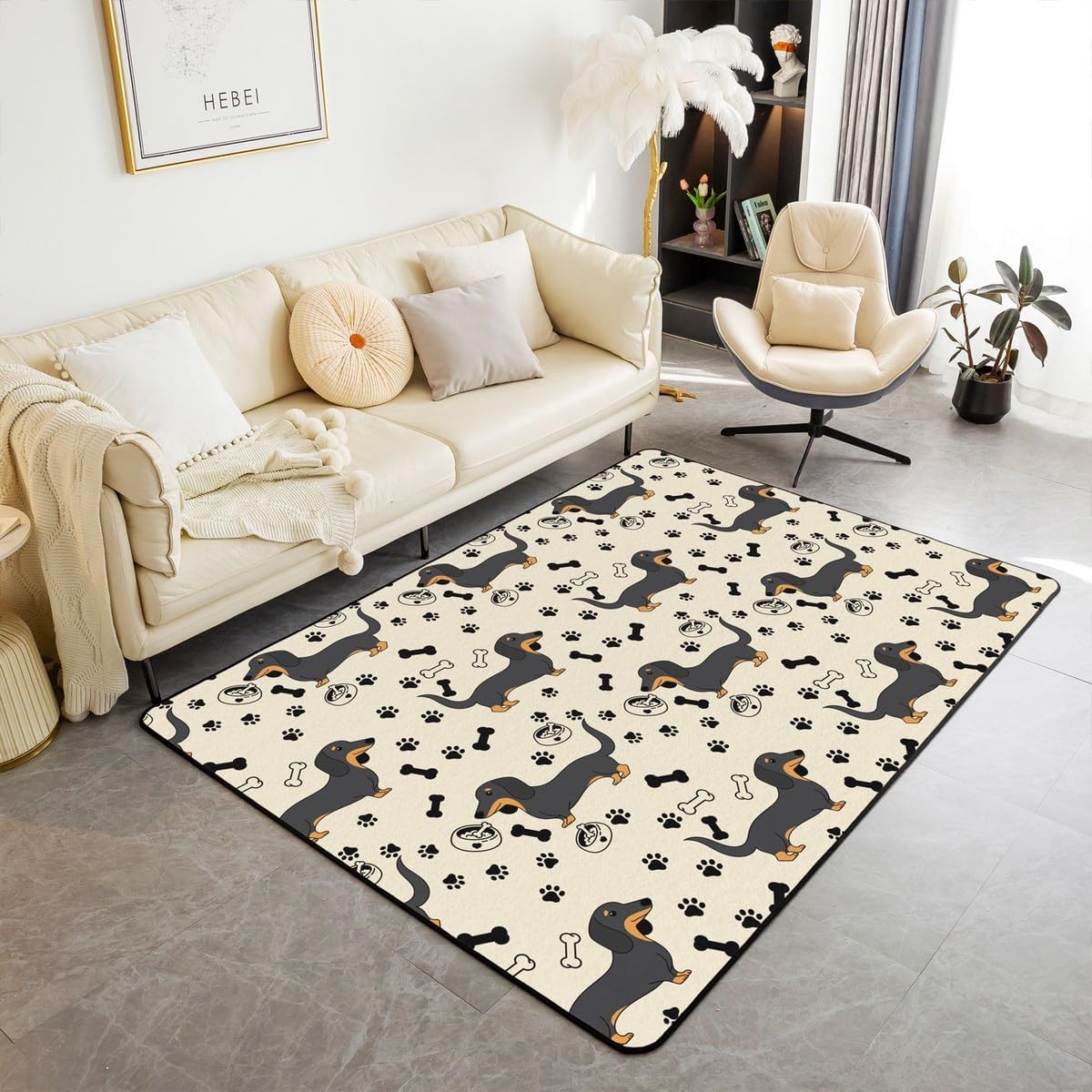 

Cartoon Dog Area Rug Dachshund Cute Happiness Rug, Kawaii Pet Puppy Farmhouse Animal Carpet for Living Room Bedroom Decoration 40x60cm 16x24 inch