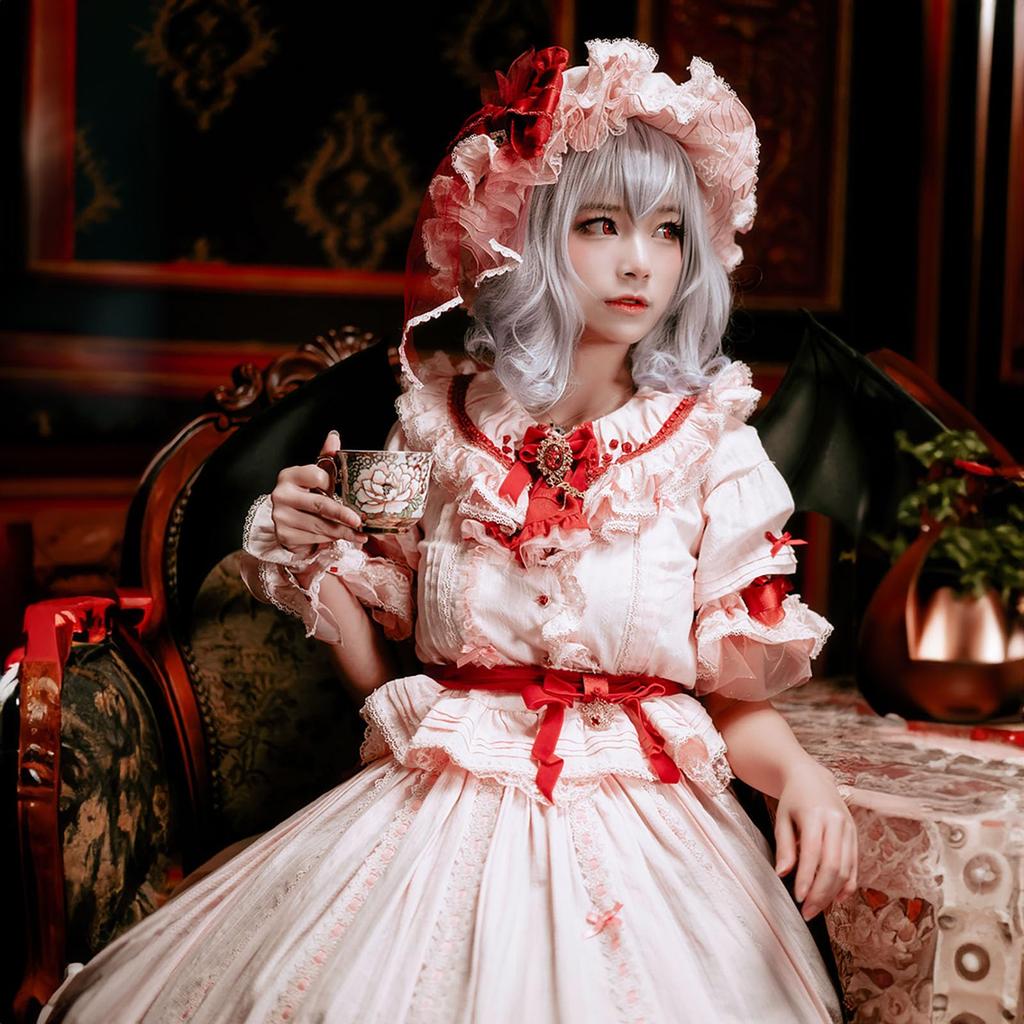 Remilia Scarlet Cosplay Dress Halloween Pink Dress [milky time] (L)