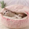 Soft Warm Long Plush Pet Bed Enclosed Round Cat Cushion Comfortable Sleep Bag Cat Nest Kennel for Small Pet Cat Nest