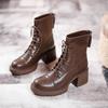 Short boots women's thick heel platform British style 2025 new retro brown Martin boots lace-up high-heeled spring and autumn single boots