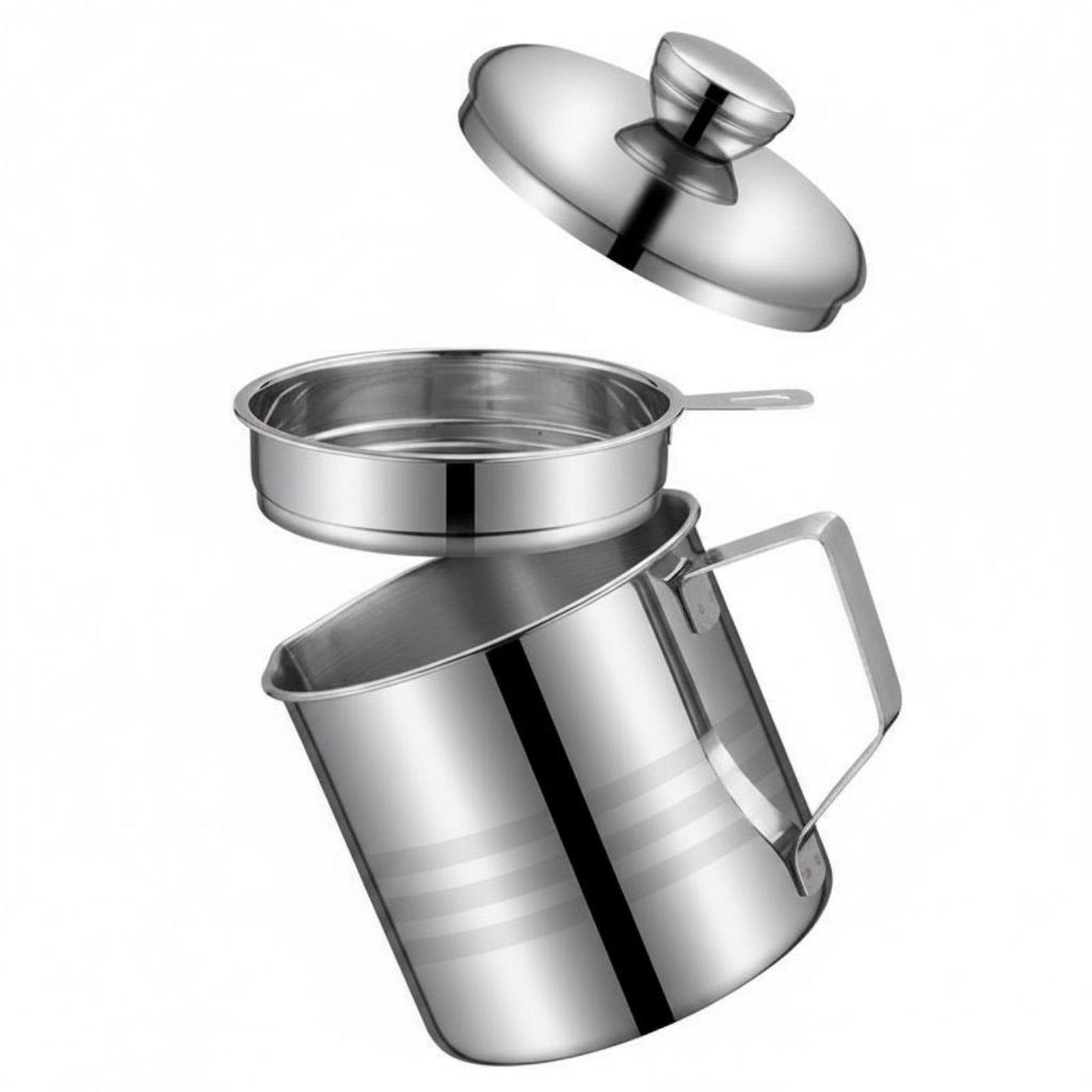 Stainless Steel Oil Filter Pot Easy to Clean Grease Storage Can for Home Kitchen