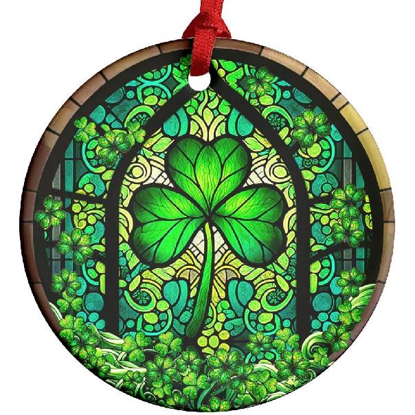Irish St. Patrick s Day Ceramic Ornament with Faux Stained Glass Effect, Lucky Leprechaun Keepsake, Hanging Irish Blessing Gift for Family & Friends