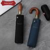 PARACHASE Windproof Auto Open/Close Umbrella with Wooden Curved Handle and Ten Ribs for Two People