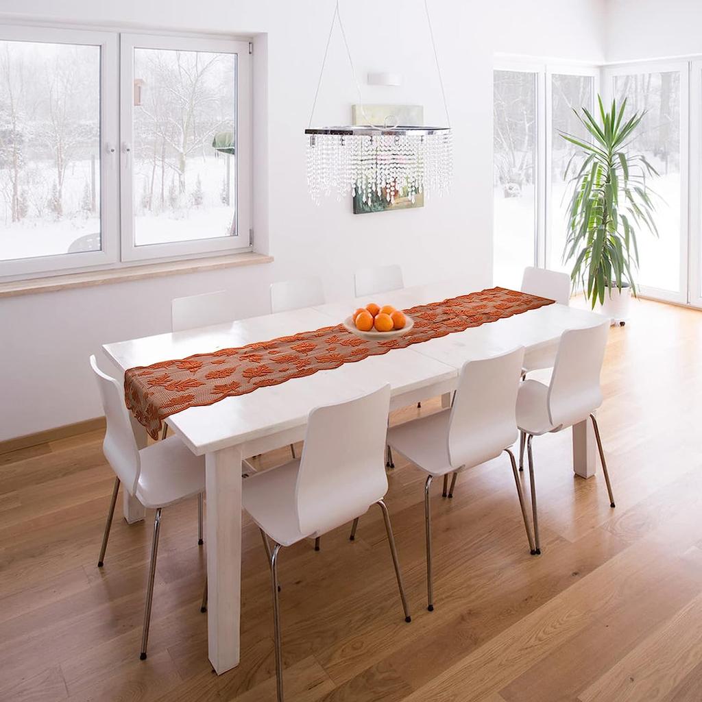 Camino de mesa de encaje de otoño con hoja de arce de 13.0 x 72.0 in, camino de mesa para festivales, decoración de mesa de Acción de Gracias para fiestas, reuniones, restaurante, decoración del hogar