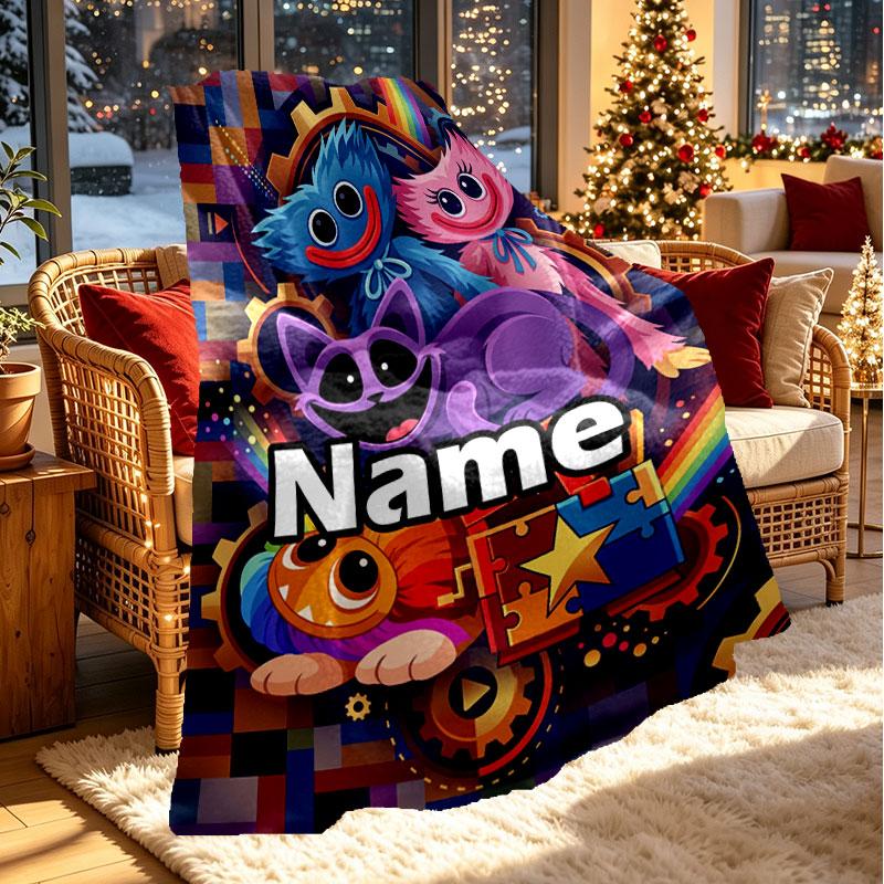 Custom Name Personalized Poppy Playtime Print Blanket, Home Decor, Bedroom, Sofa, Camping, Couch, Gifts for Birthday Christmas