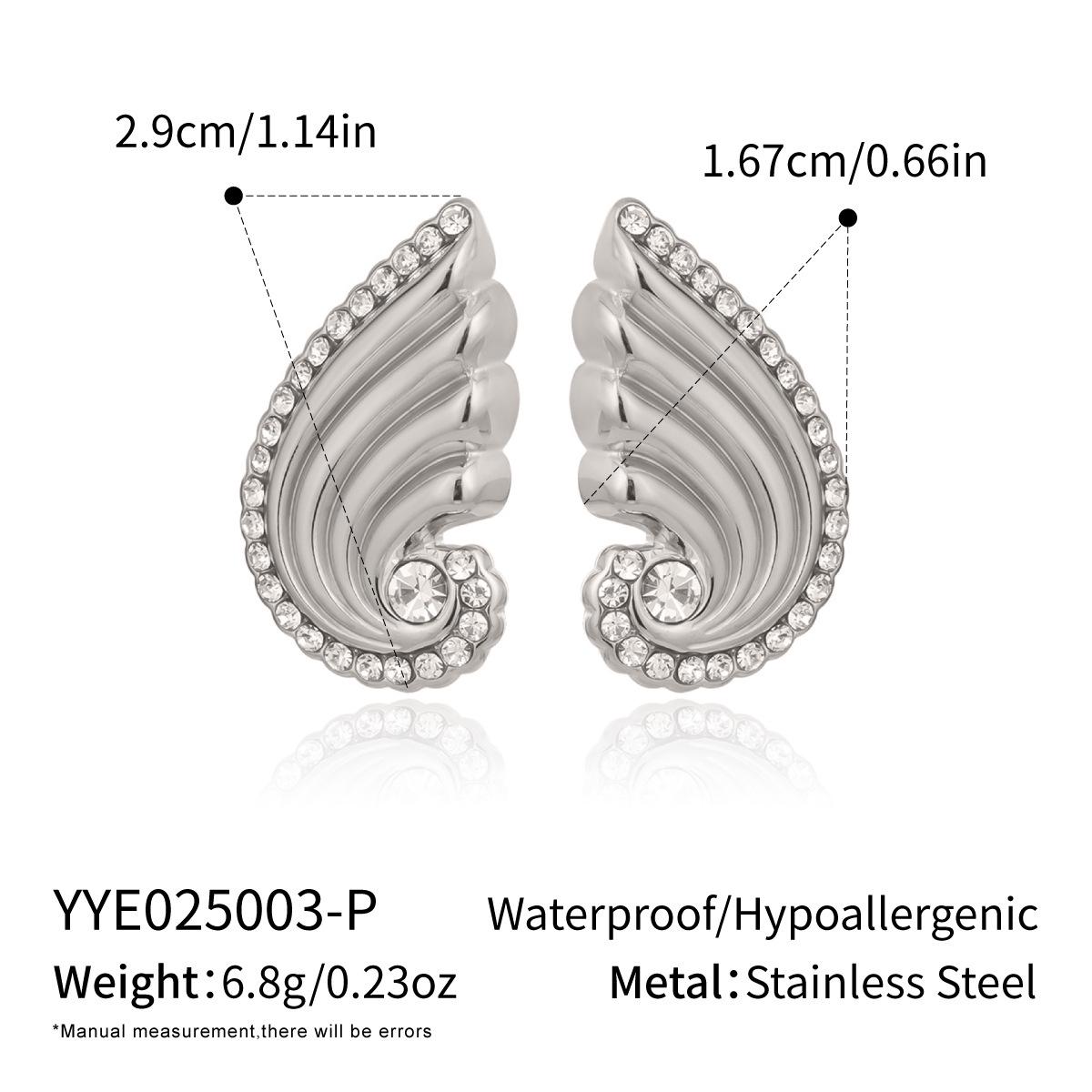 Элегантные серьги-гвоздики Xia Ling с крыльями: Нержавеющая сталь с покрытием из 18-каратного золота с инкрустацией белыми бриллиантами - Универсальное для женщин