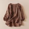 Camicia da Donna in Cotone e Lino Top Largo Floreale Maniche Corte Scollo a O Abbigliamento da Donna Estivo