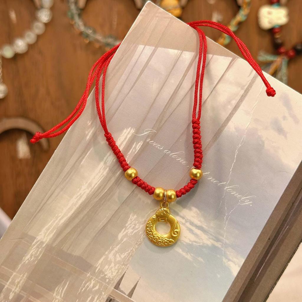 New Year Wealth God Adjustable Red Rope Bracelet - Chinese Style Student Hand Ornament