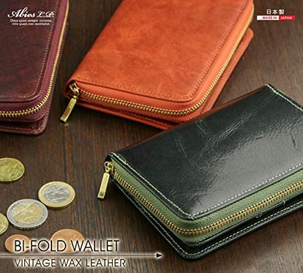ABIES Vintage Wax Leather Wallet Made in Japan Bi-fold (Navy) -