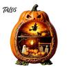 Jack-o'-lantern Table Decorations Halloween Centerpiece Pumpkin, Wooden Pumpkin Ornament with Miniature Scenes, Rustic Ornaments Skeleton for