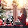 3 Pcs Wooden Christmas Tree Tabletop Decor, Black & White Freestanding Handmade Xmas Centerpiece for Home Party